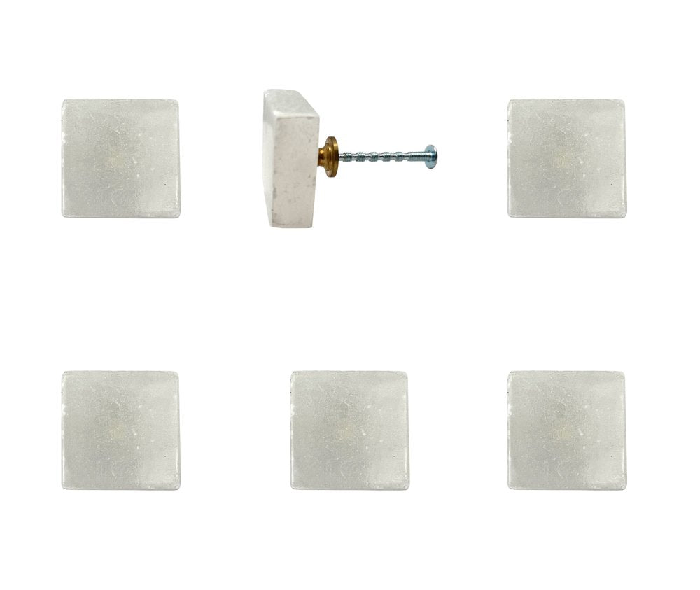 Set of Six White Square Knob Stone Drawer Pull Knobs HomeRoots