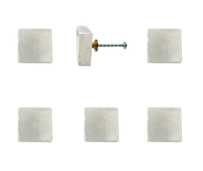 Set of Six White Square Knob Stone Drawer Pull Knobs HomeRoots