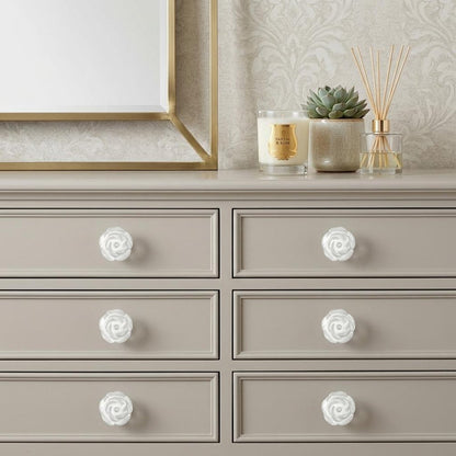 Set of Six White Ceramic Flower Shape Drawer Pull Knobs HomeRoots