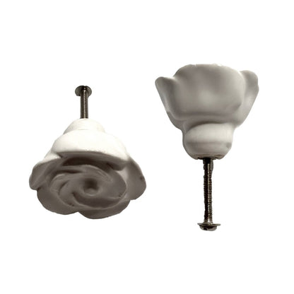 Set of Six White Ceramic Flower Shape Drawer Pull Knobs HomeRoots