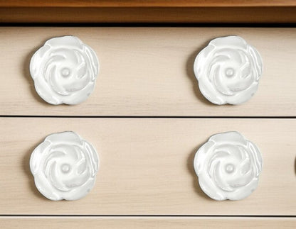 Set of Six White Ceramic Flower Shape Drawer Pull Knobs HomeRoots