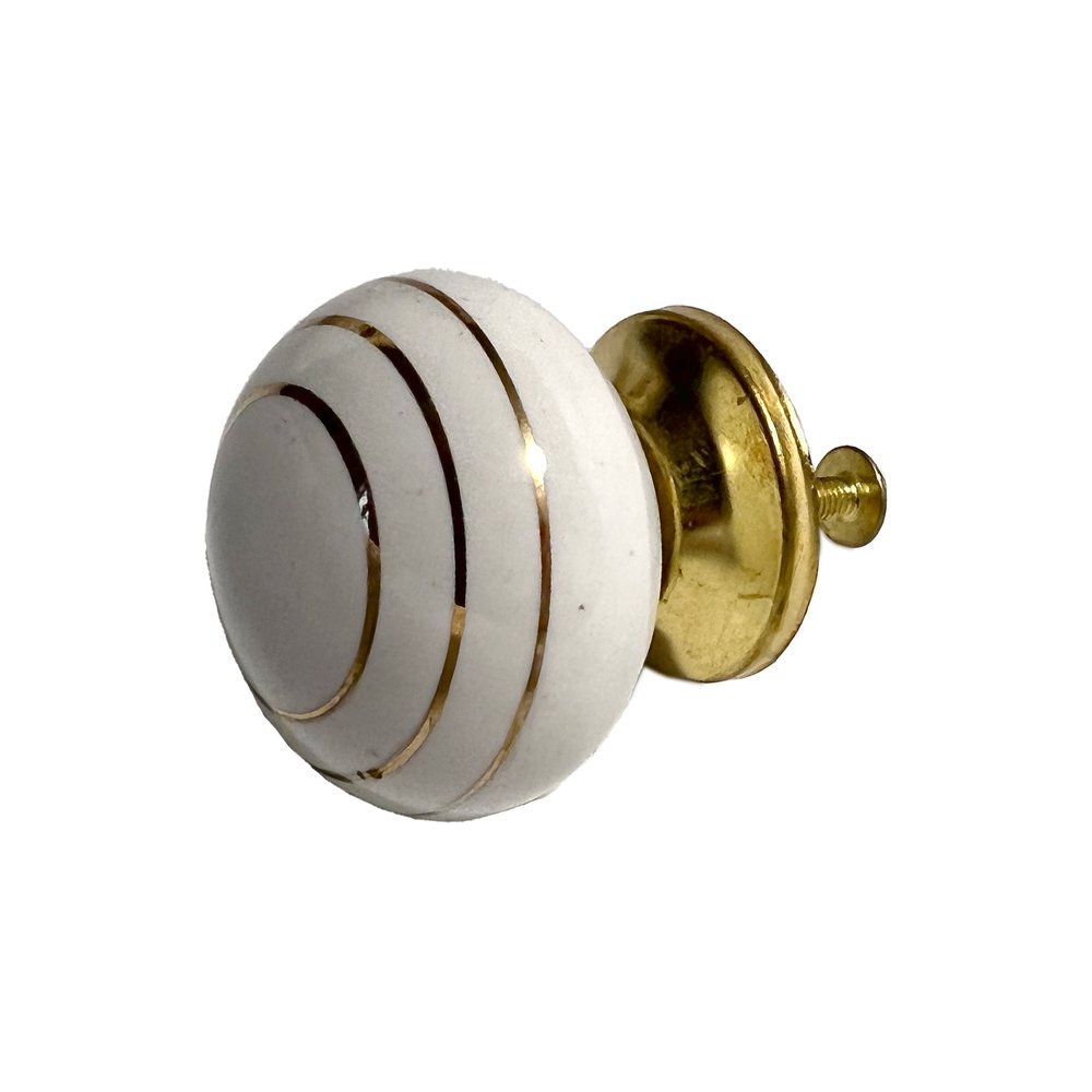 Set of Six White And Gold Geometric Ceramic Drawer Pull Knobs HomeRoots