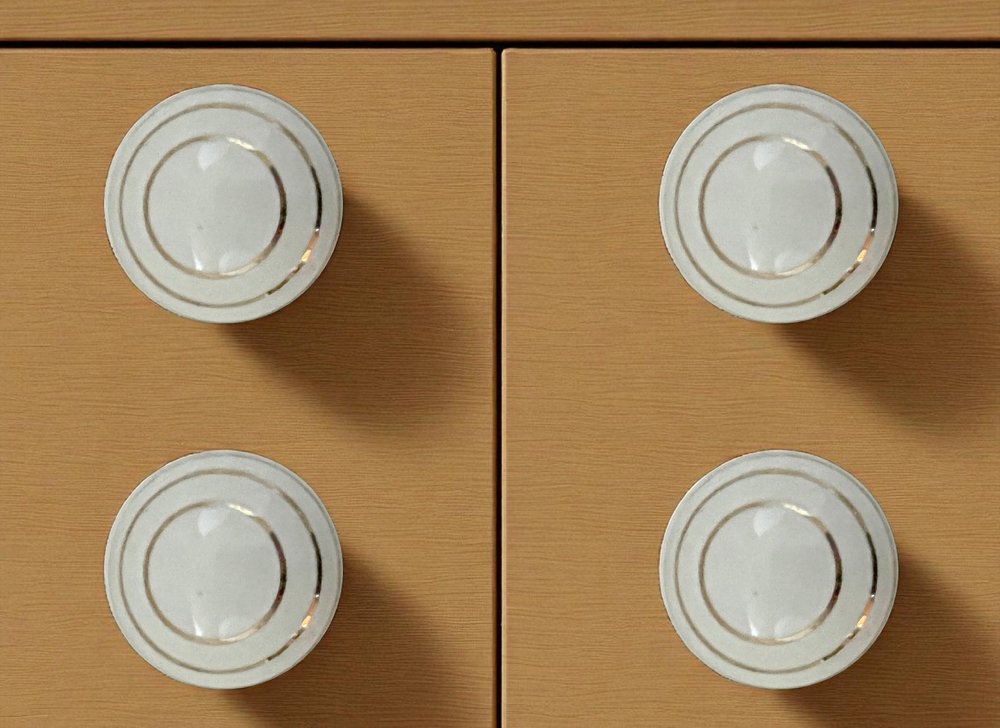 Set of Six White And Gold Geometric Ceramic Drawer Pull Knobs HomeRoots