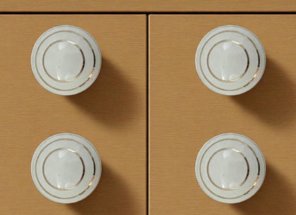 Set of Six White And Gold Geometric Ceramic Drawer Pull Knobs HomeRoots