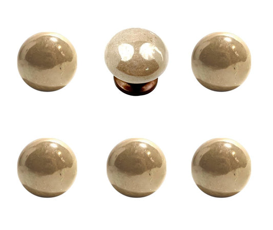 Set of Six Tan Mushroom Knob Ceramic Drawer Pull Knobs HomeRoots