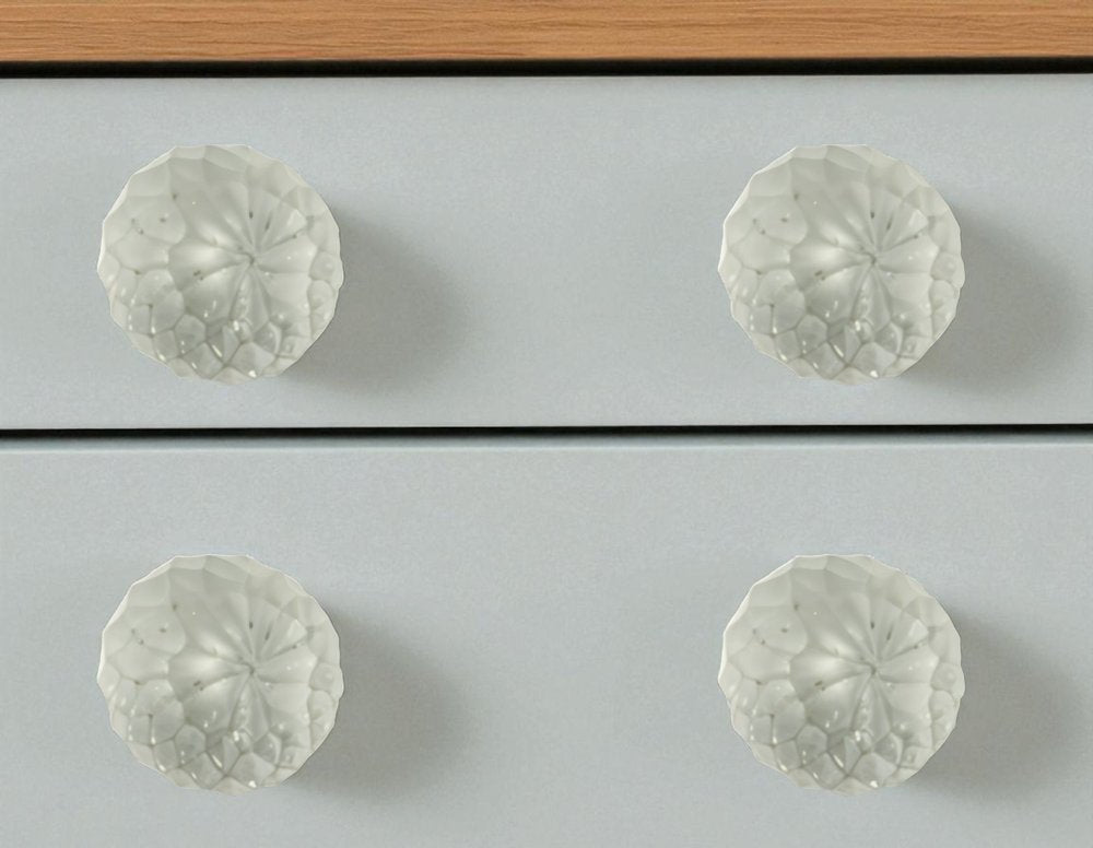 Set of Six White Glass Drawer Pull Knobs HomeRoots