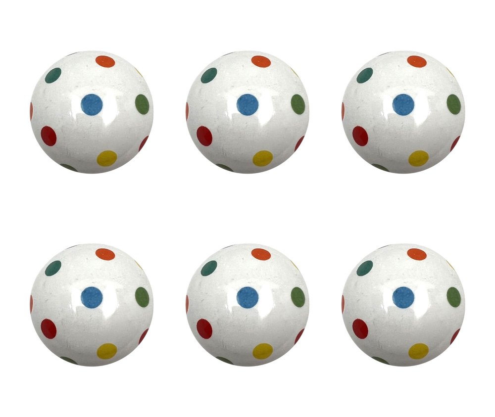 Set of Six Blue Green Off White And Red Polka Dots Ceramic Drawer Pull Knobs HomeRoots