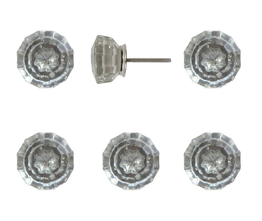 Set of Six Clear Glass Drawer Pull Knobs HomeRoots