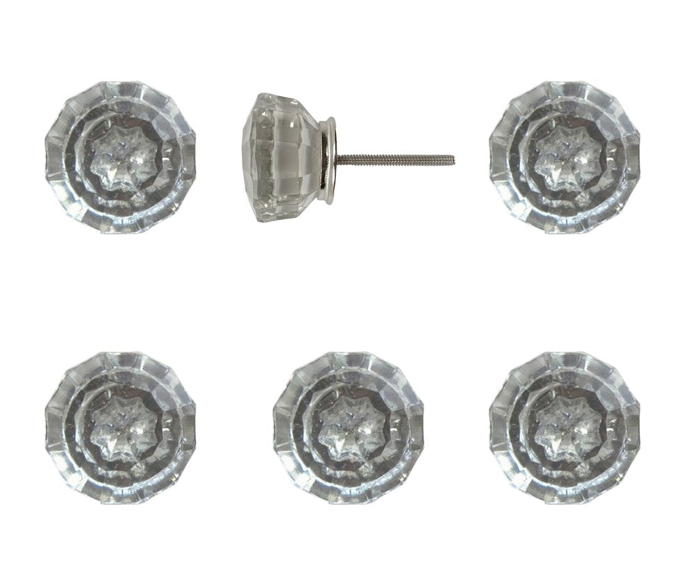 Set of Six Clear Glass Drawer Pull Knobs HomeRoots