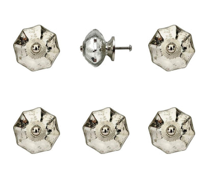 Set of Six Silver Glass Drawer Pull Knobs HomeRoots