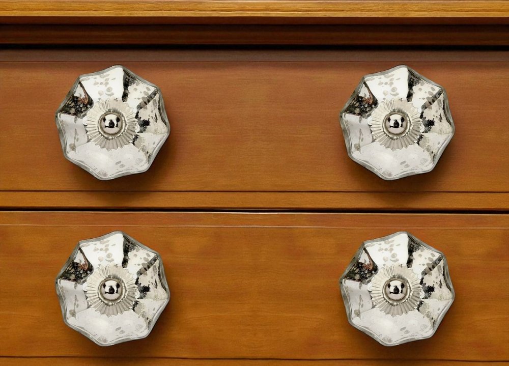 Set of Six Silver Glass Drawer Pull Knobs HomeRoots