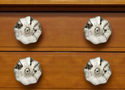 Set of Six Silver Glass Drawer Pull Knobs HomeRoots