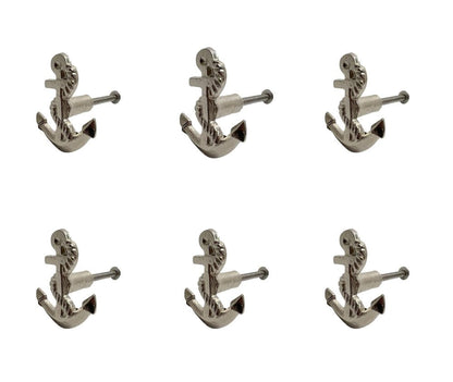 Set of Six Silver Nautical Anchor Knob Metal Drawer Pull Knobs HomeRoots