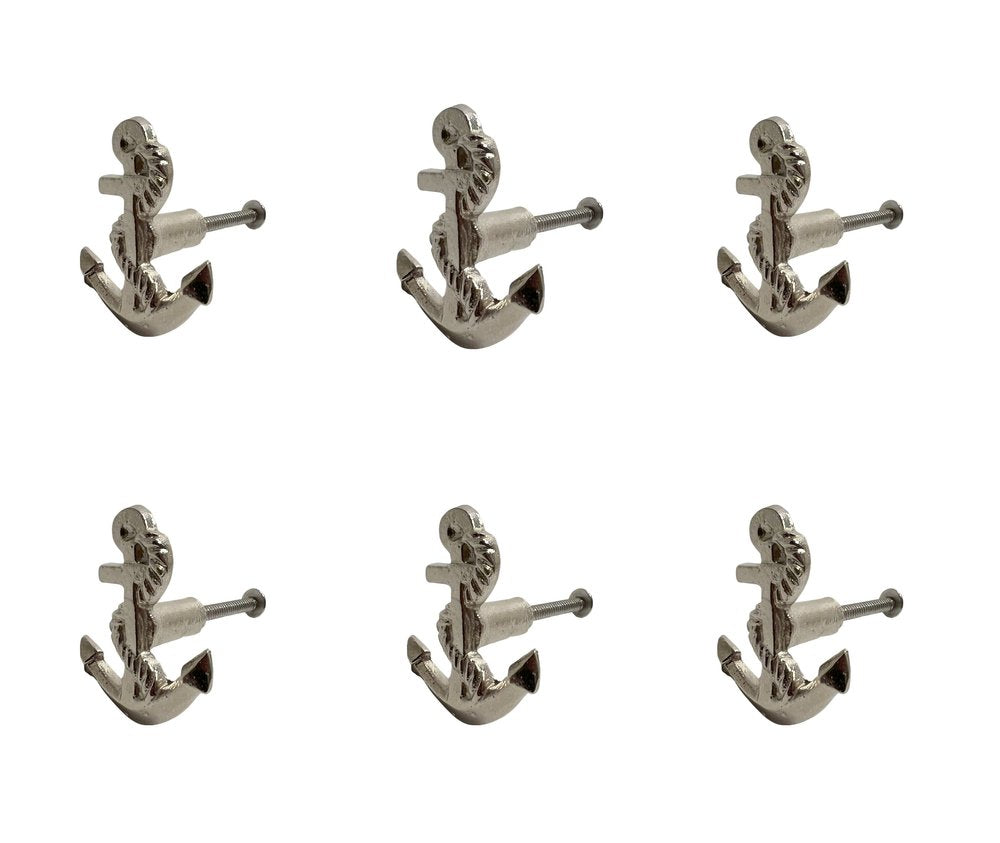Set of Six Silver Nautical Anchor Knob Metal Drawer Pull Knobs HomeRoots