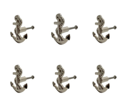 Set of Six Silver Nautical Anchor Knob Metal Drawer Pull Knobs HomeRoots