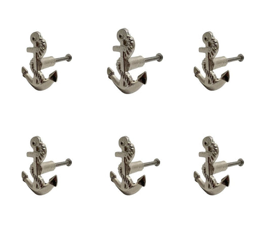 Set of Six Silver Nautical Anchor Knob Metal Drawer Pull Knobs HomeRoots
