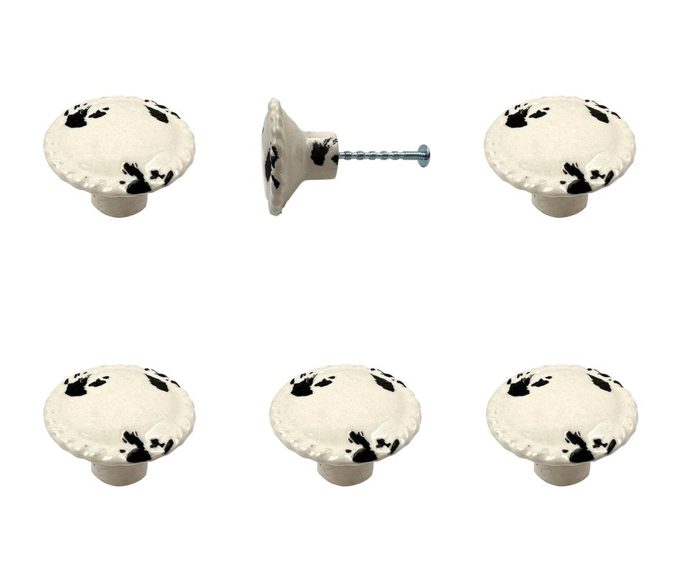 Set of Six White Ceramic Drawer Pull Knobs HomeRoots
