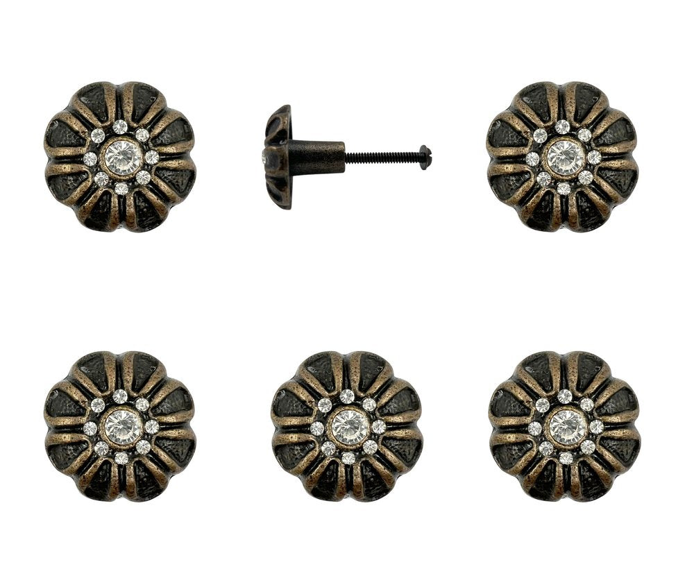 Set of Six Black And Gold Scalloped Knob Iron Drawer Pull Knobs HomeRoots
