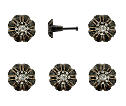 Set of Six Black And Gold Scalloped Knob Iron Drawer Pull Knobs HomeRoots