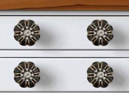 Set of Six Black And Gold Scalloped Knob Iron Drawer Pull Knobs HomeRoots