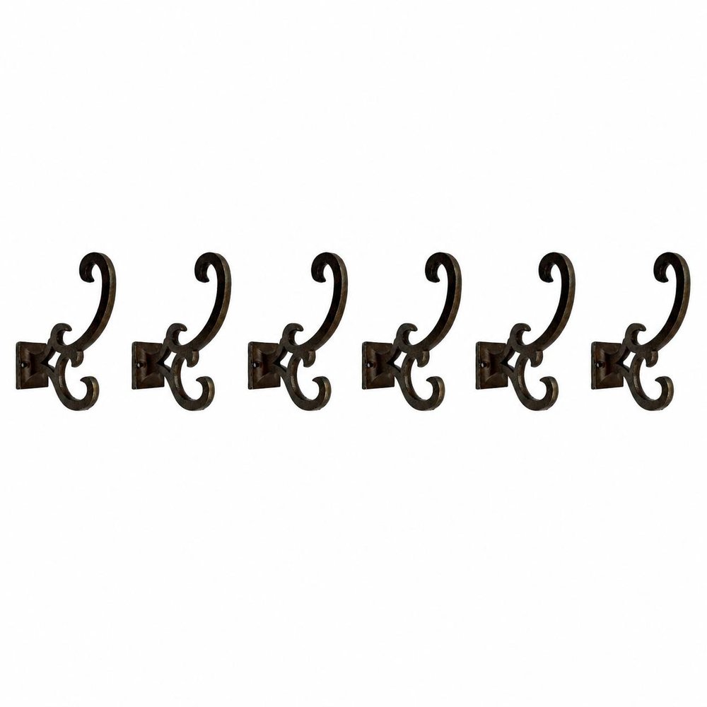 Set of Six Antiqued Bronze Cast Iron Scroll Wall Hooks — view 3