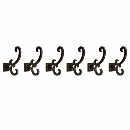 Set of Six Antiqued Bronze Cast Iron Scroll Wall Hooks HomeRoots