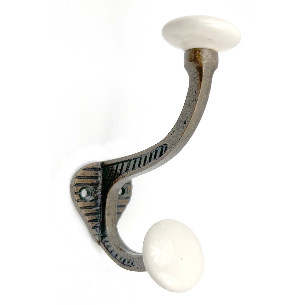 Set of Six Bronze And White Cast Iron And Ceramic Double Wall Hooks — view 1