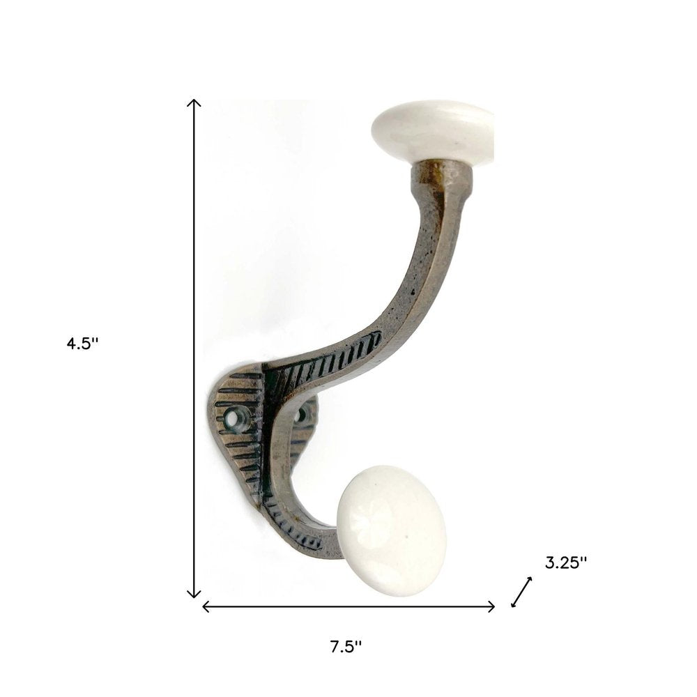Set of Six Bronze And White Cast Iron And Ceramic Double Wall Hooks — view 5