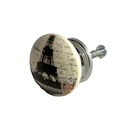 Set of Six Black And White Poetic Script Ceramic Drawer Pull Knobs HomeRoots