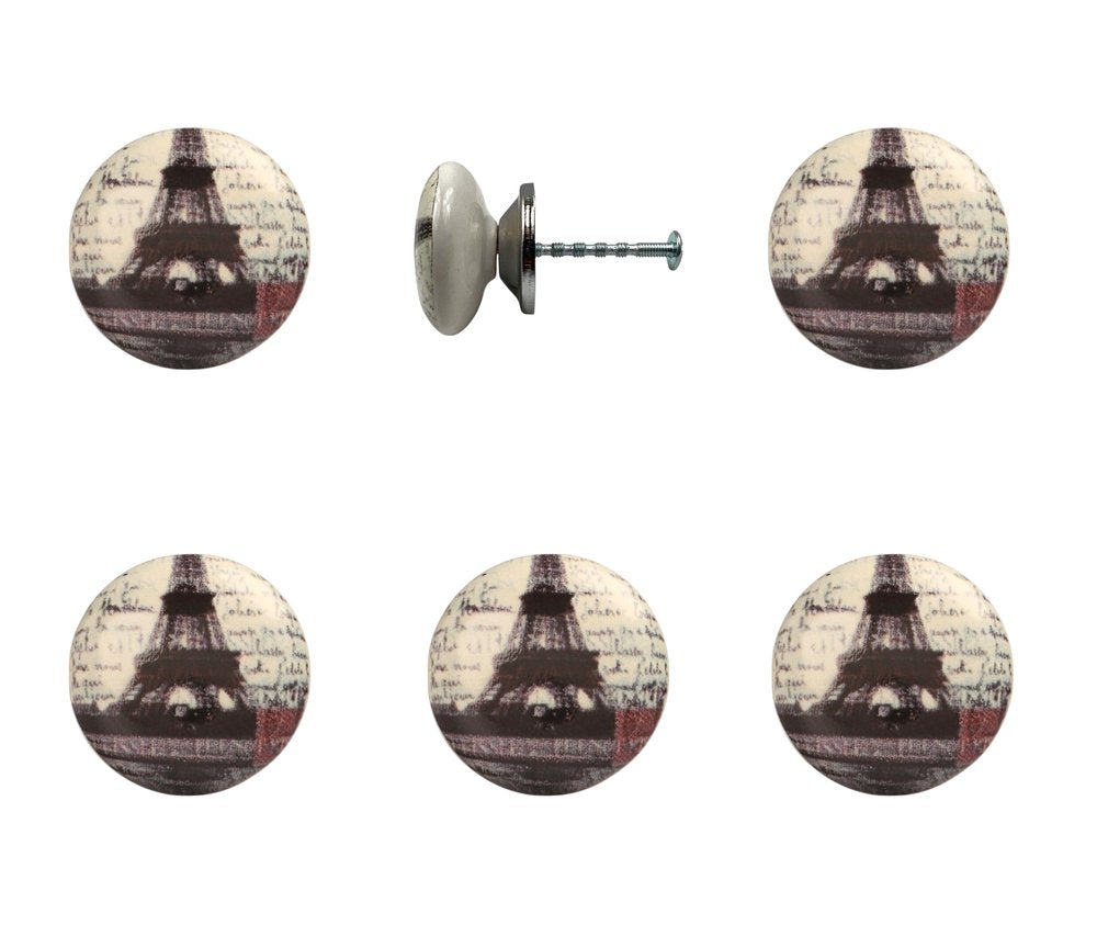 Set of Six Black And White Poetic Script Ceramic Drawer Pull Knobs HomeRoots