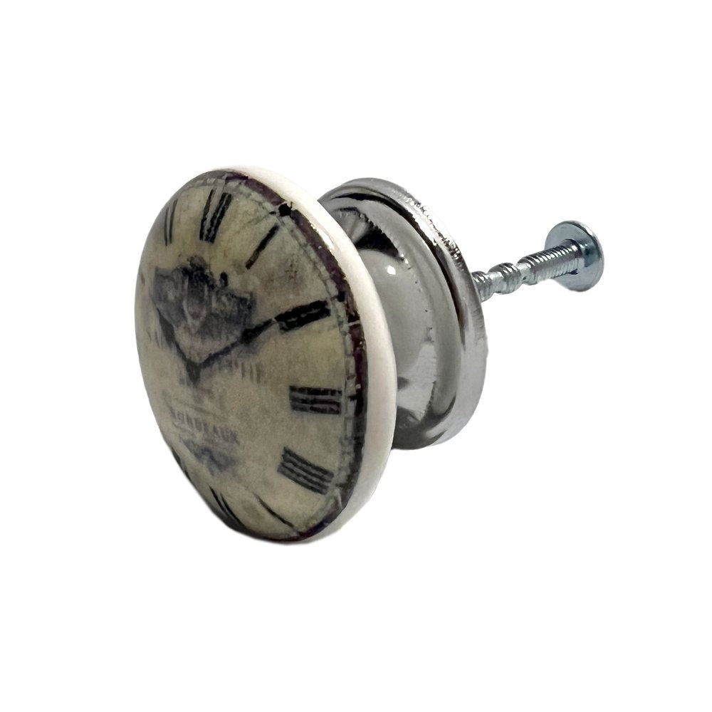Set of Six Black And White Clock Face Ceramic Drawer Pull Knobs HomeRoots