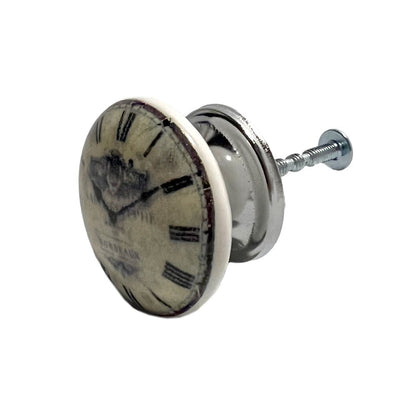 Set of Six Black And White Clock Face Ceramic Drawer Pull Knobs HomeRoots