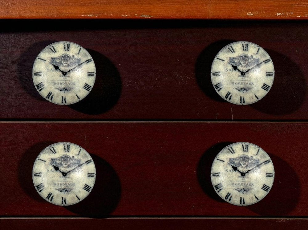 Set of Six Black And White Clock Face Ceramic Drawer Pull Knobs HomeRoots