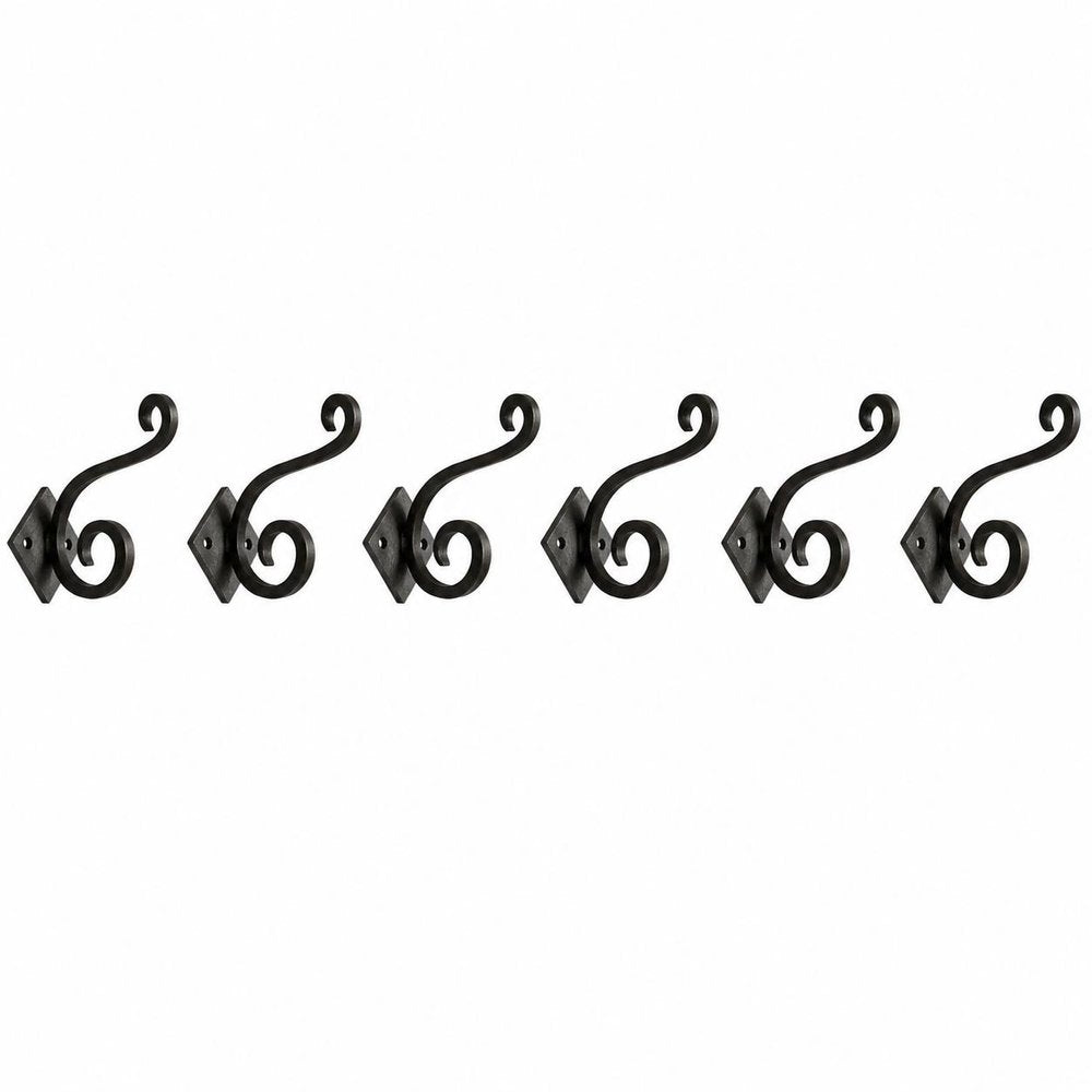 Set of Six Black Cast Iron Scroll Wall Hooks — view 5