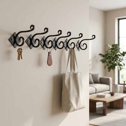 Set of Six Black Cast Iron Scroll Wall Hooks HomeRoots
