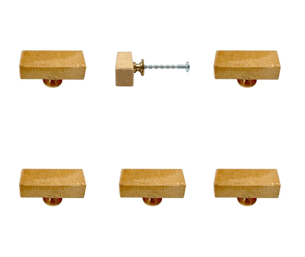 Set of Six Brown Rectangle Knob Stone Drawer Pull Knobs HomeRoots