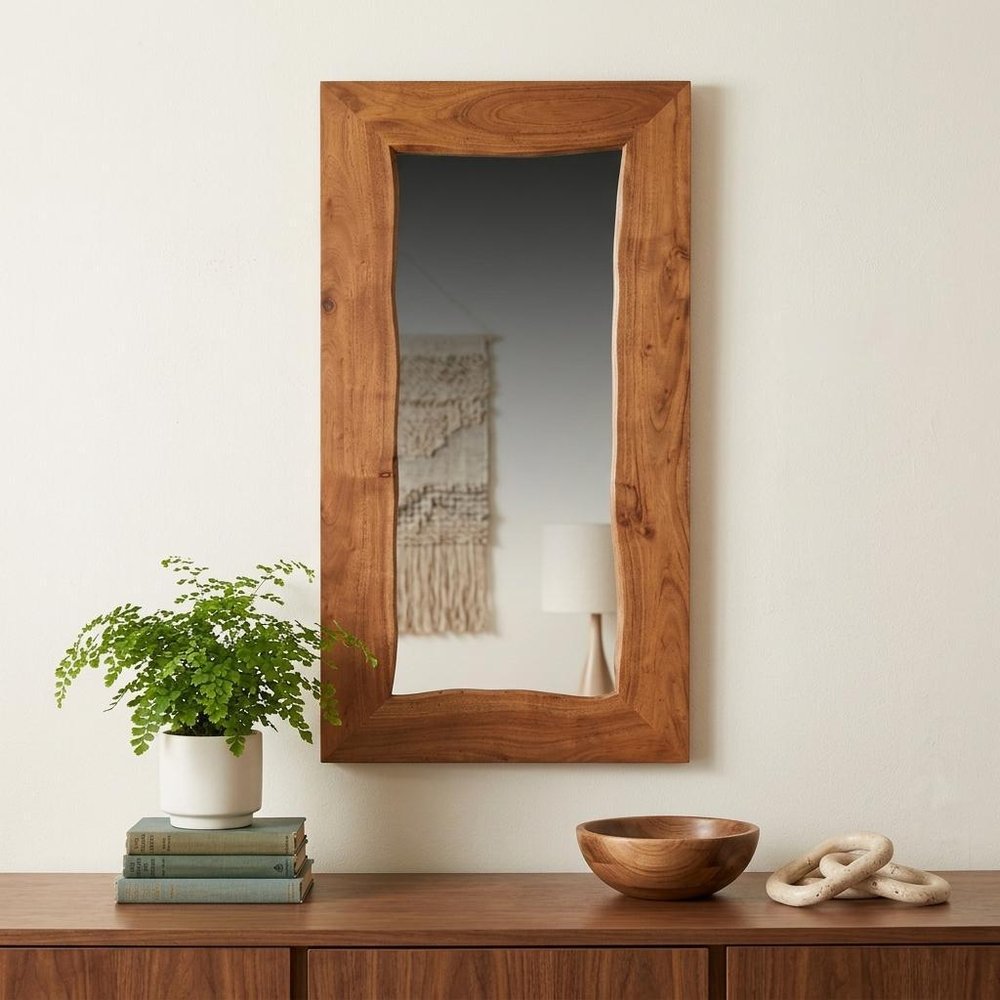 24" Brown Solid Wood Live Edge Freestanding and Wall Mount Accent Mirror HomeRoots