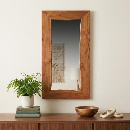 24" Brown Solid Wood Live Edge Freestanding and Wall Mount Accent Mirror HomeRoots