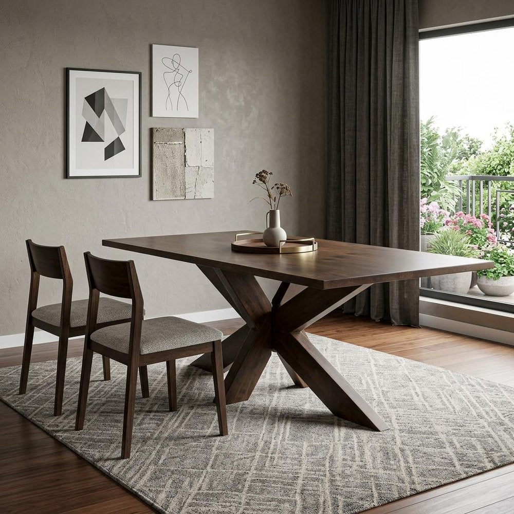 78" Brown Solid Wood Cross Leg Base Dining Table — view 9