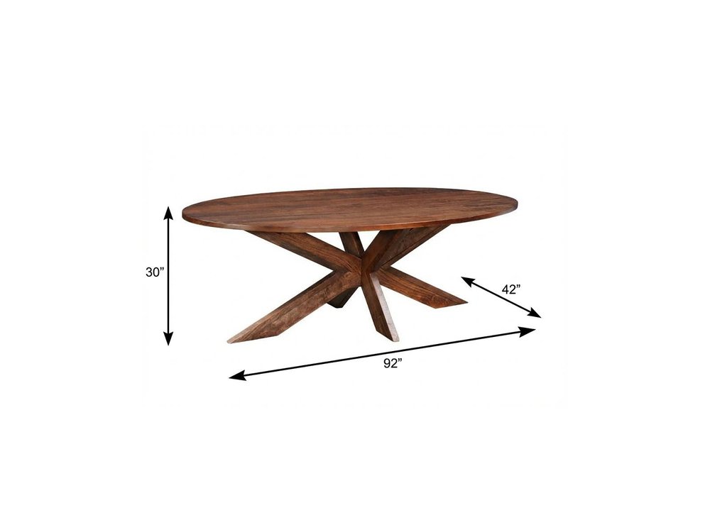 92" Brown Solid Wood Cross Leg Base Oval Dining Table — view 7