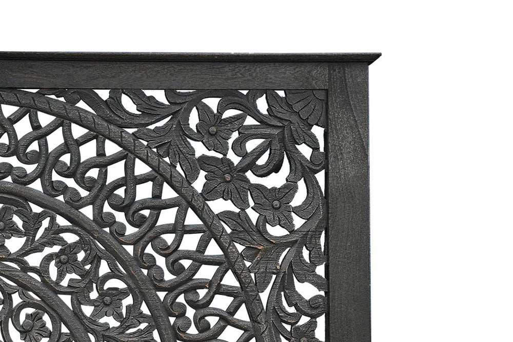 Black Carved Floral Distressed Solid Wood Queen Bed Frame HomeRoots