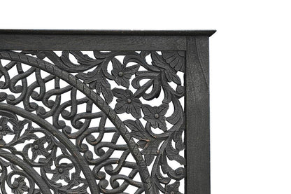 Black Carved Floral Distressed Solid Wood Queen Bed Frame HomeRoots