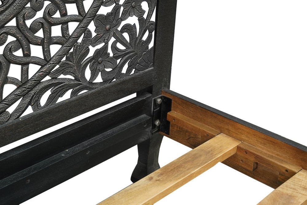 Black Carved Floral Distressed Solid Wood Queen Bed Frame HomeRoots