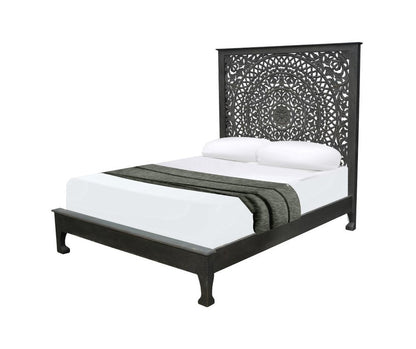Black Carved Floral Distressed Solid Wood Queen Bed Frame HomeRoots