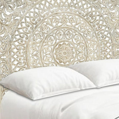 Gray Carved Floral Distressed Solid Wood Queen Bed Frame HomeRoots