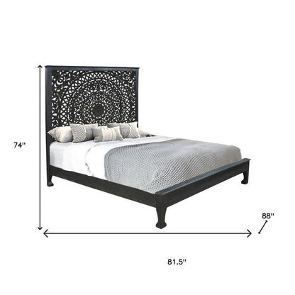 Black Carved Floral Distressed Solid Wood King Bed Frame HomeRoots