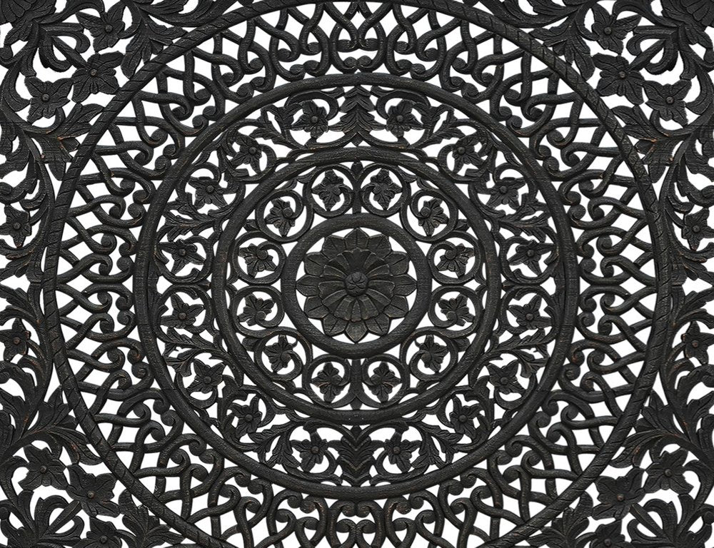 Black Carved Floral Distressed Solid Wood King Bed Frame HomeRoots