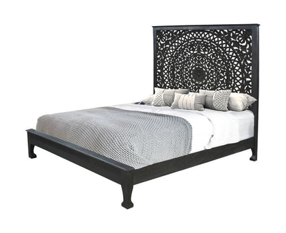 Black Carved Floral Distressed Solid Wood King Bed Frame HomeRoots
