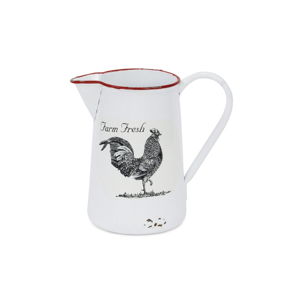 8" Black And White Metal Farm Fresh Chicken Decorative Jug HomeRoots