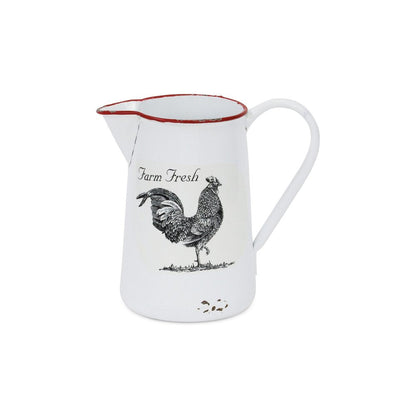 8" Black And White Metal Farm Fresh Chicken Decorative Jug HomeRoots